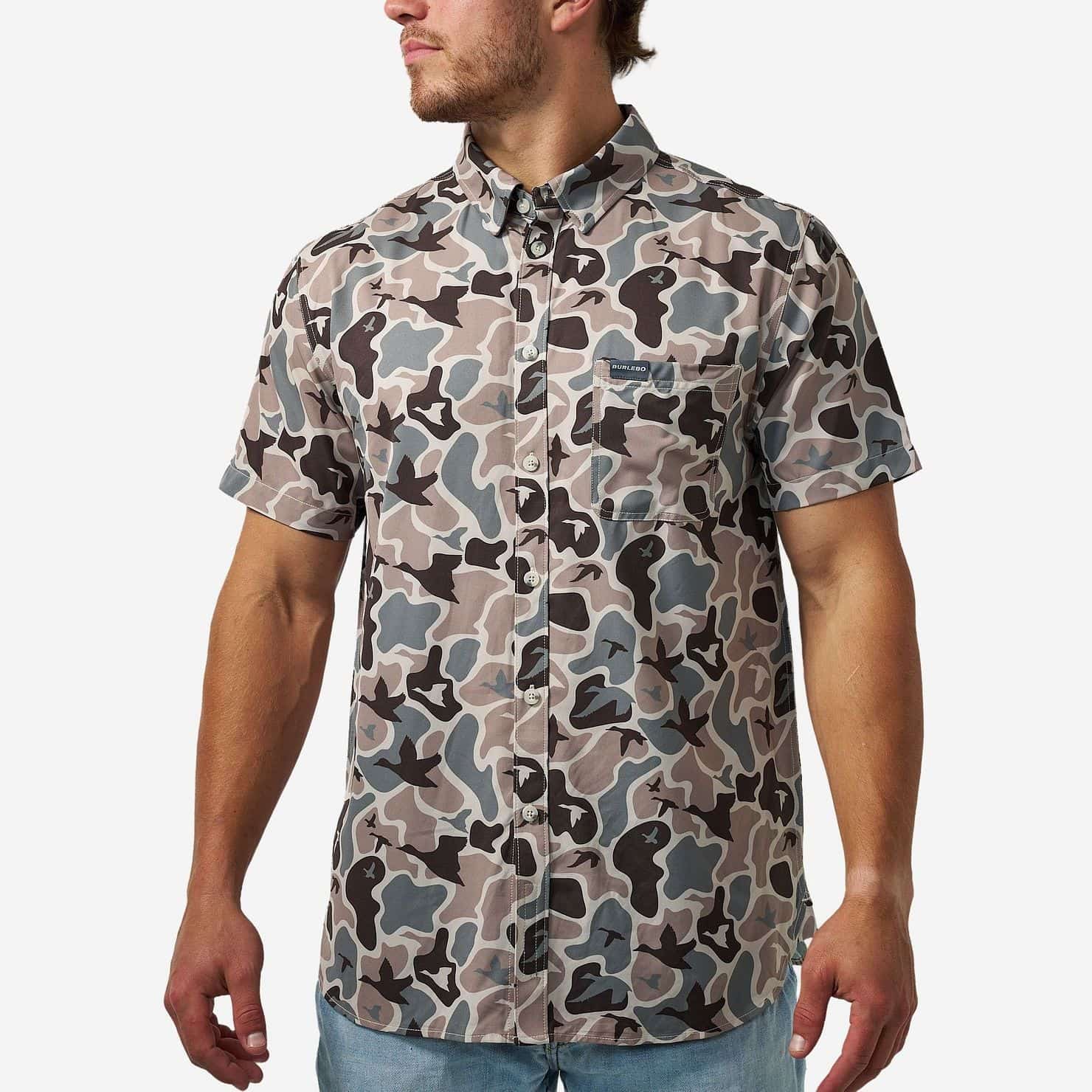 Men's Burlebo Performance Button Up - Mallard Mayhem Camo