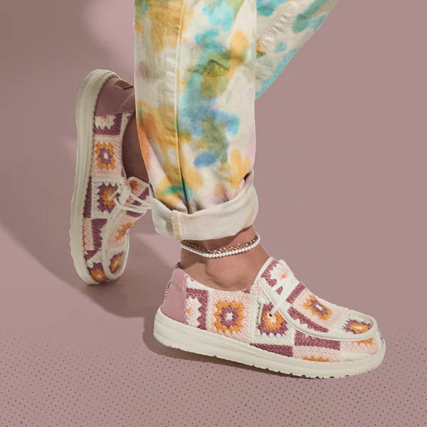 Women's Hey Dude Wendy Cottage Crochet in Petal Pink/Multi