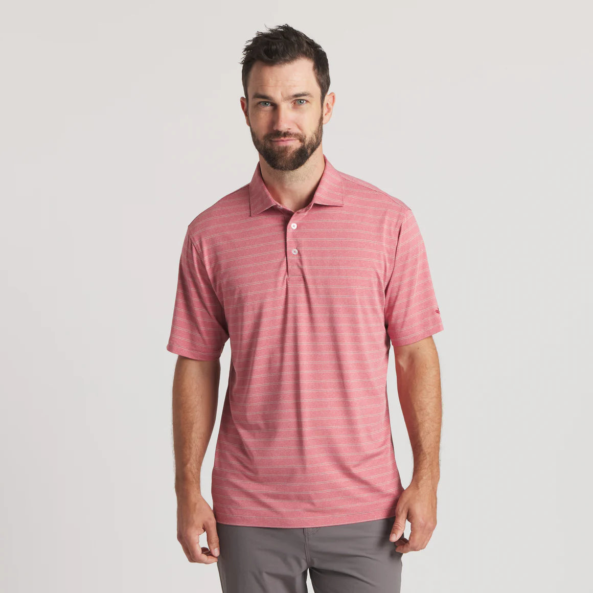 Men's Southern Marsh Newcastle Stripe Featherlight Polo in Rhubarb