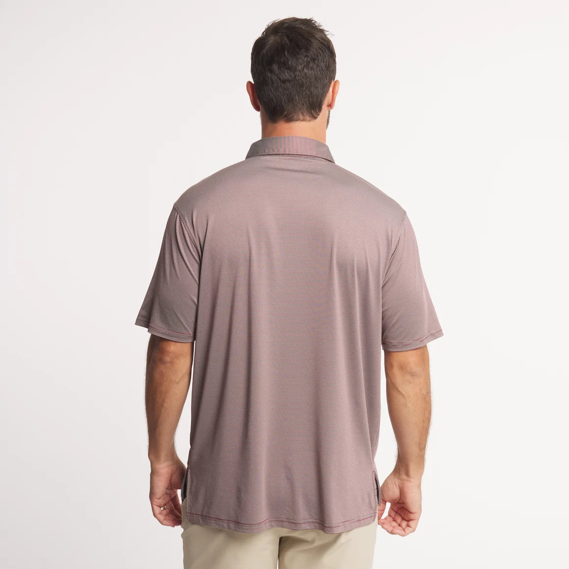 Southern Marsh | Bermuda Meadowood Stripe Performance Polo in Maroon/Grey