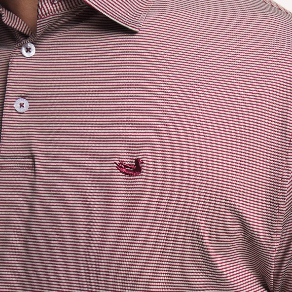Southern Marsh | Bermuda Meadowood Stripe Performance Polo in Maroon/Grey