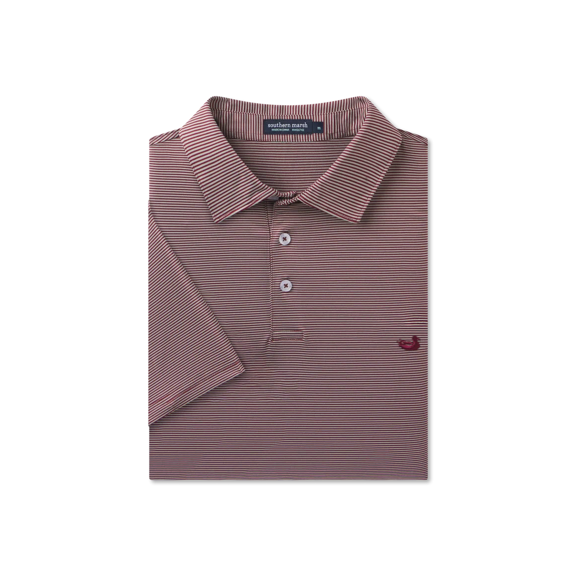 Southern Marsh | Bermuda Meadowood Stripe Performance Polo in Maroon/Grey