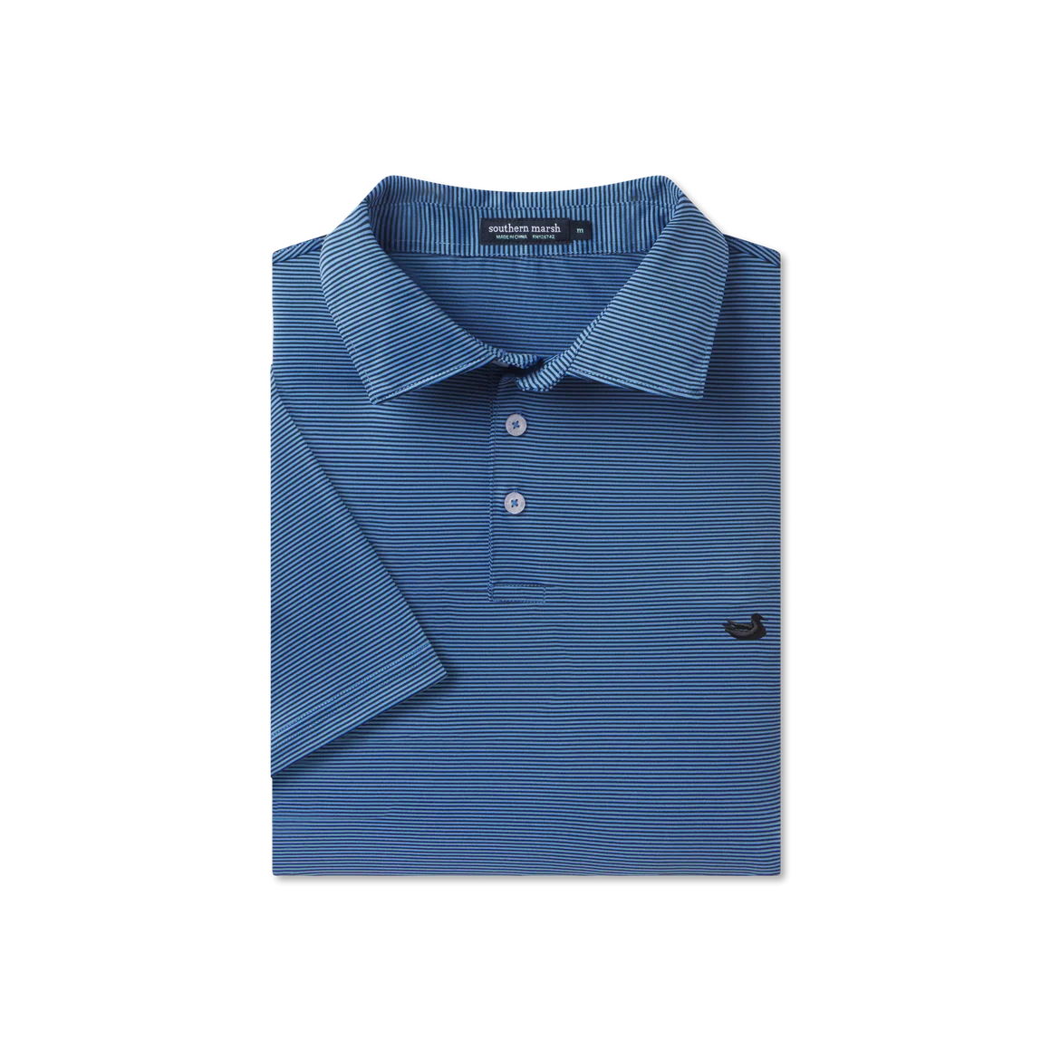 Southern Marsh | Bermuda Meadowood Stripe Performance Polo in Navy/Blue