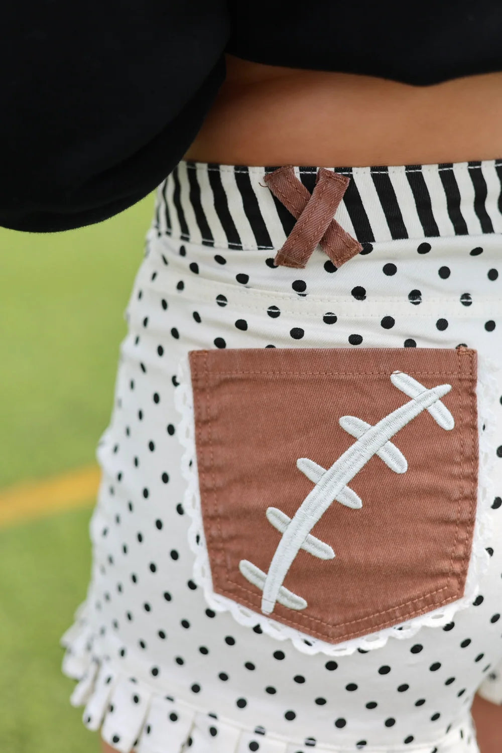 Football Laces Denim Dot Shorts