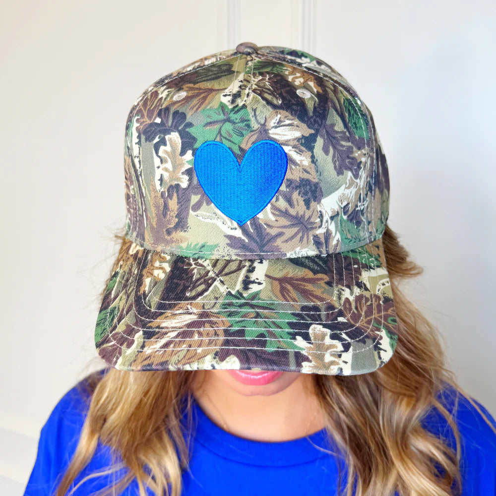 Royal Blue Heart Camo Trucker Hat