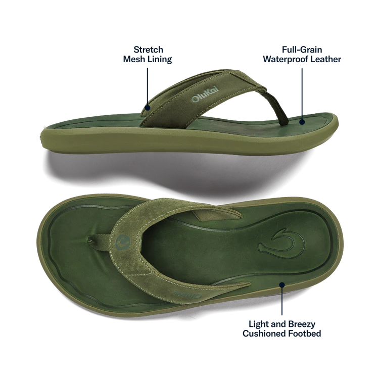 Men's Olukai Pili Sandals in Desert Moss/Deep Green