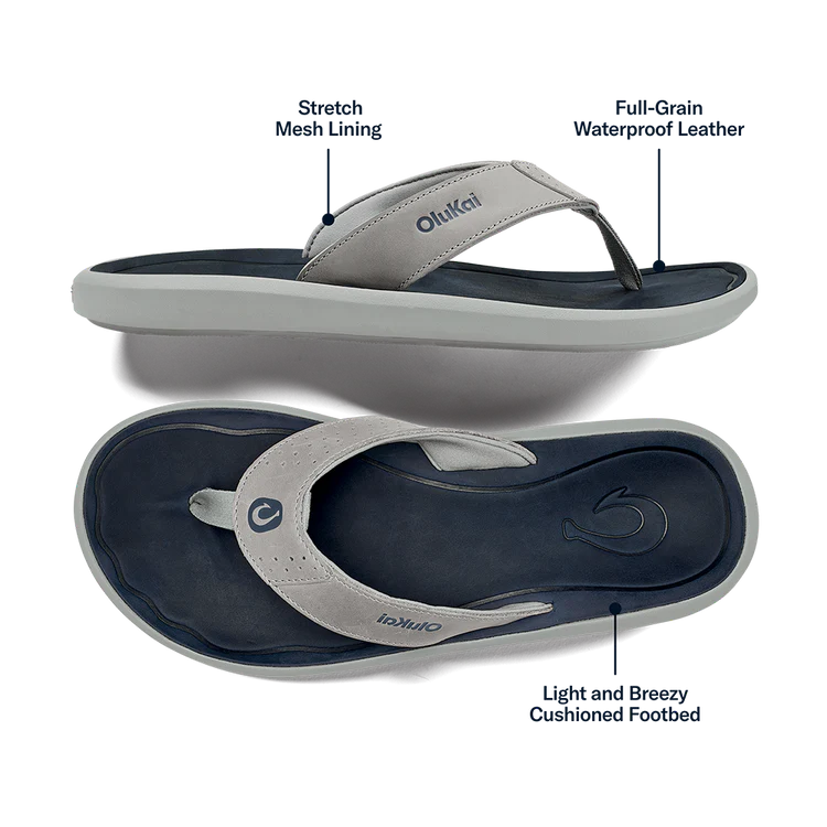 Men's Olukai Pili Sandals in Ash/Mood Indigo