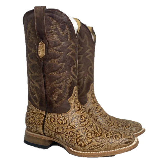Men's Cowtown Oryx Hand Floral Tooled Brown Square Toe Boots