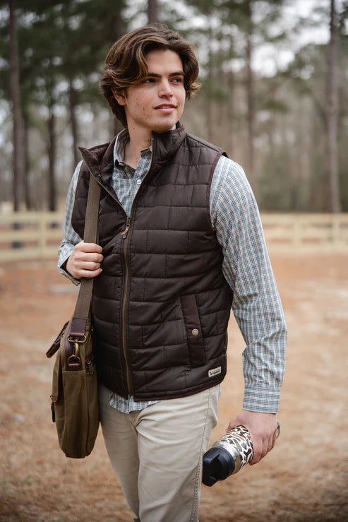 Men's Local Boy Brick Quilted Vest in Coffee