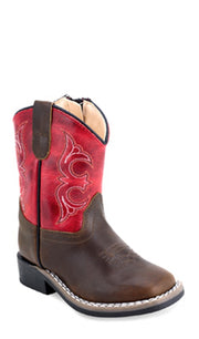 Toddler Old West Red Leather Square Toe Boots