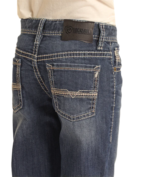 Rock & Roll Boy's Straight Stitch Dark Vintage Bootcut Jeans