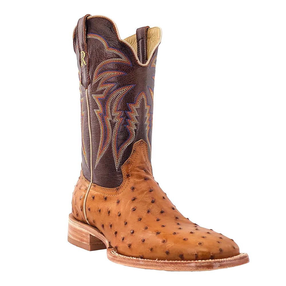 R. WATSON MEN'S ANTIQUE SADDLE FULL QUILL OSTRICH WESTERN BOOTS
