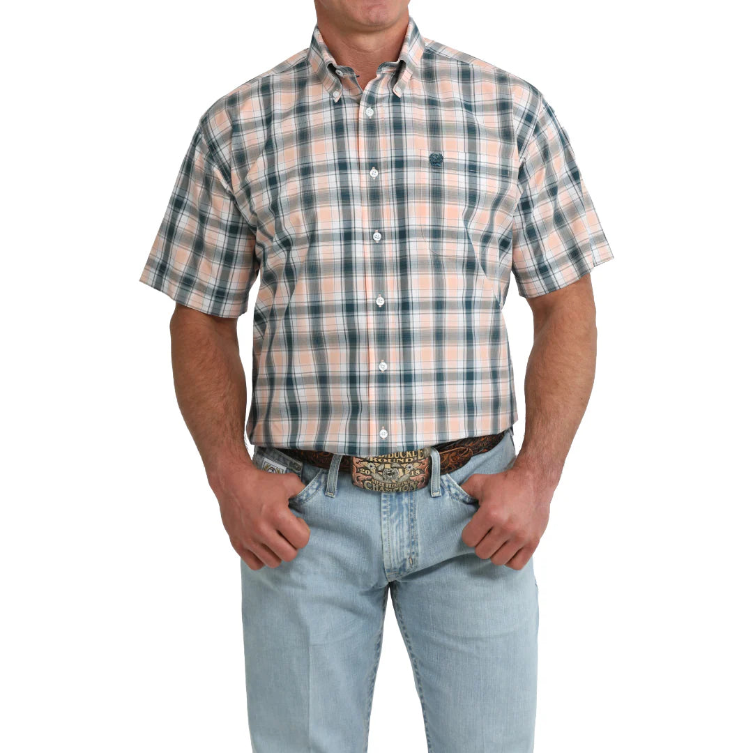 Cinch Men's Coral Plaid Print Button Down Shirt
