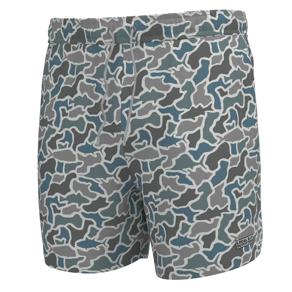Youth Local Boy Bayview Swim Trunks in Fish Camo