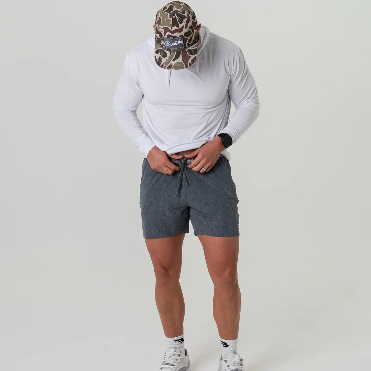 Men's Burlebo 5.5" Athletic Short - Grizzly Grey - Classic Deer Camo Liner