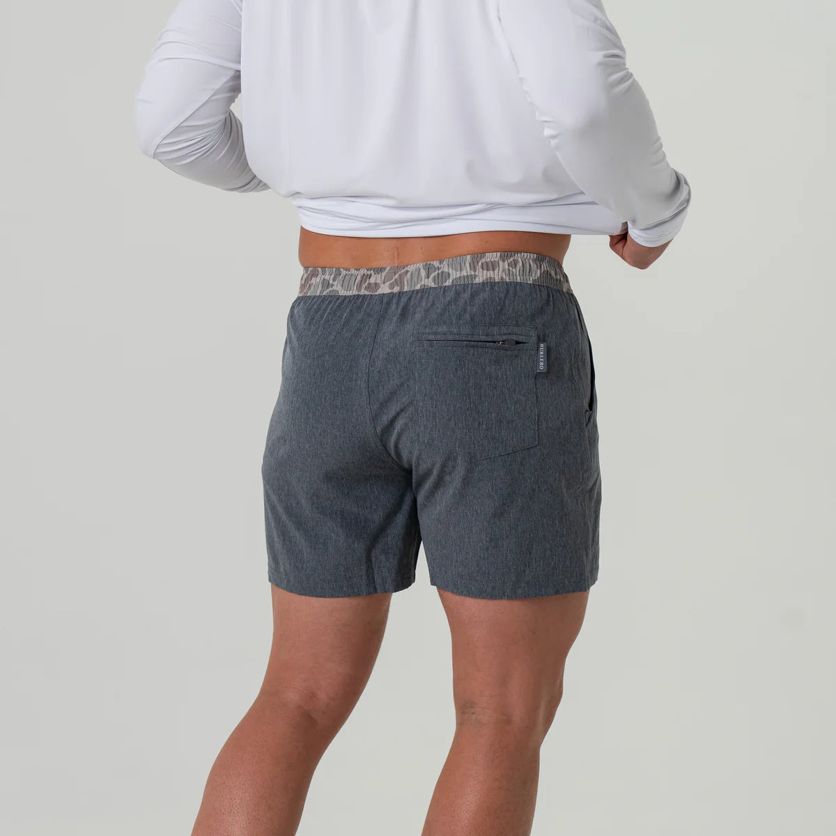 Men's Burlebo 5.5" Athletic Short - Grizzly Grey - Classic Deer Camo Liner