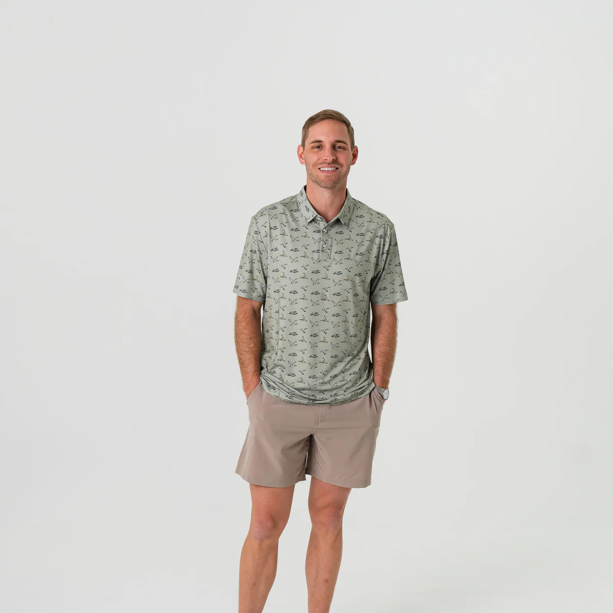 Men's Burlebo Performance Polo - Flying Ducks - Green