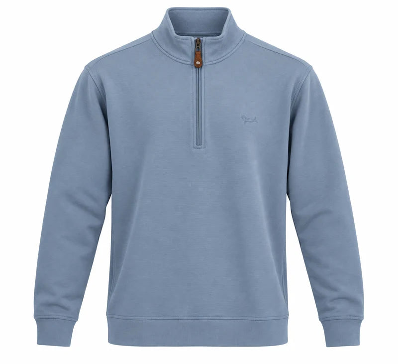 Coastal Cotton | Men's Harbor Double Face Quarter Zip in Blue Fog