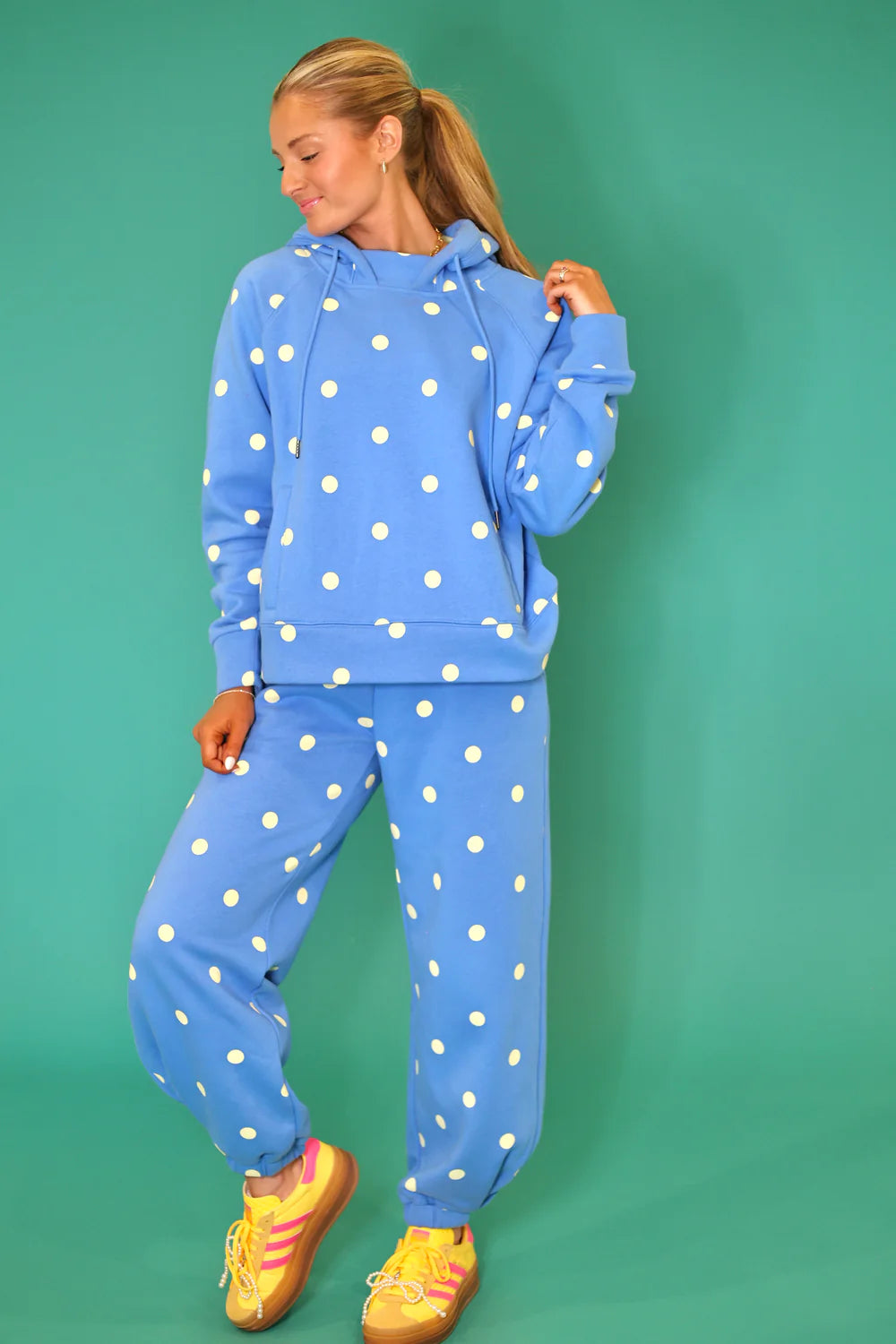 Blue & Butter Polka Dot Sweatsuit Set