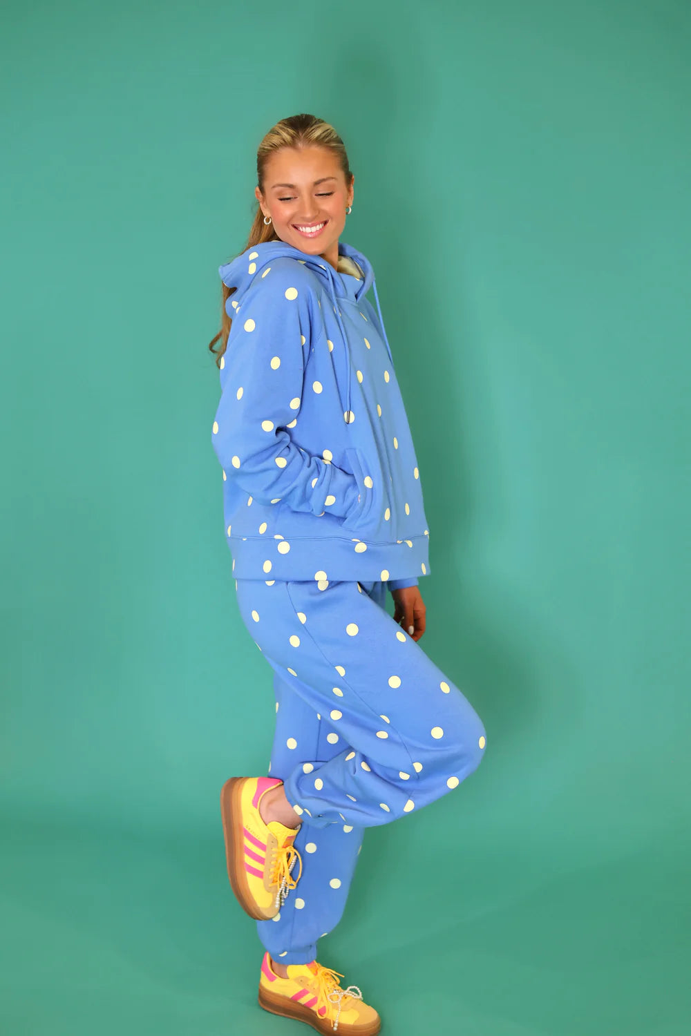 Blue & Butter Polka Dot Sweatsuit Set