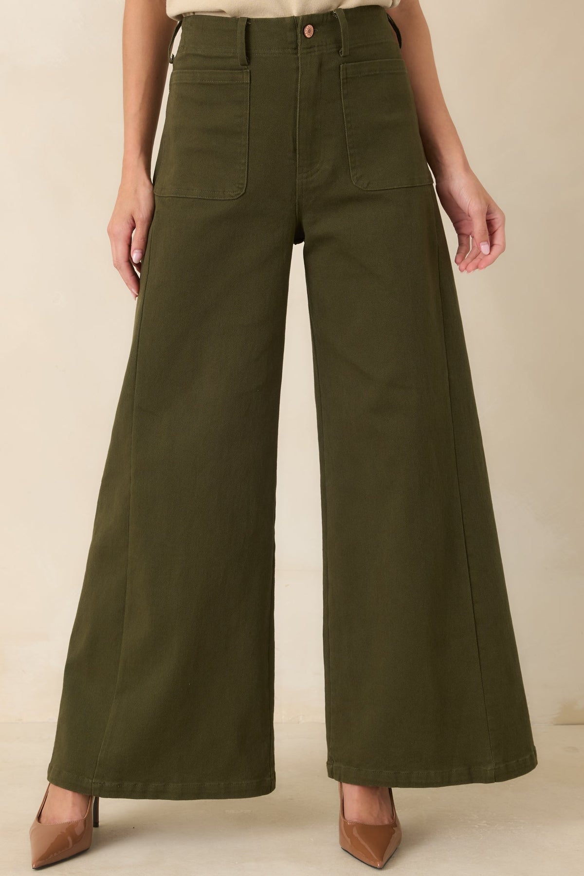 The Annie Wide Leg Pants in Olive Green