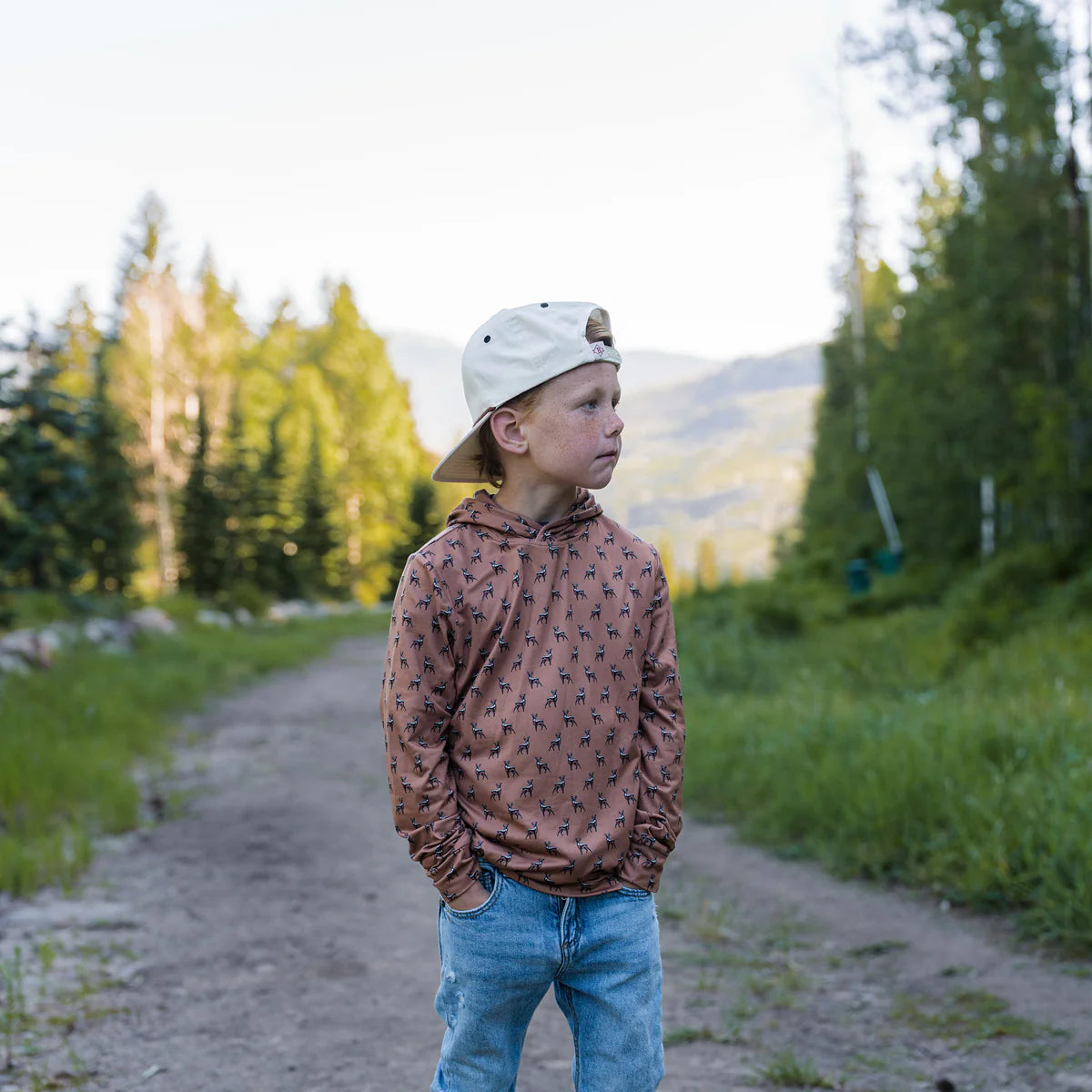 Youth Burlebo Performance Hoodie - Whitetail Deer - Brown