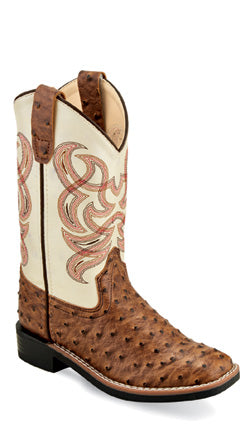 YOUTH OLD WEST OSTRICH SQUARE TOE BOOTS