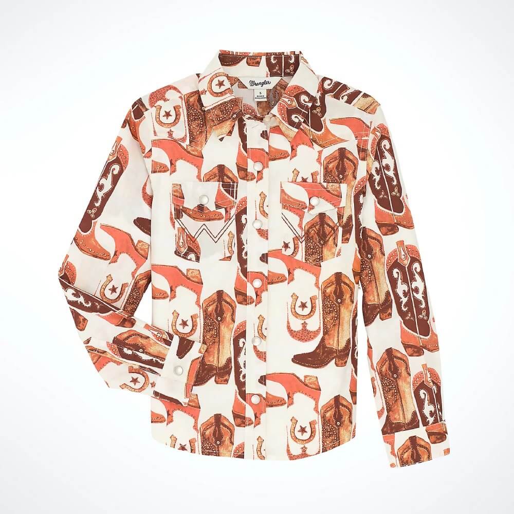 Wrangler Girl's Pink Boots Western Snap Shirt