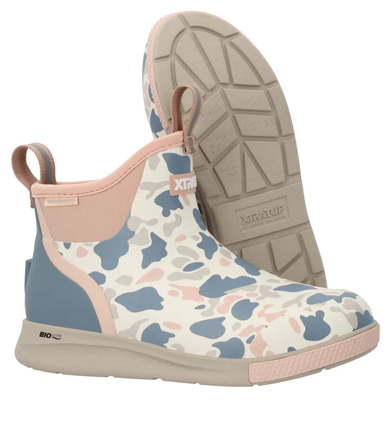 Women's Xtratuf Sport Ankle Deck Boot in Ivory Duck Camo