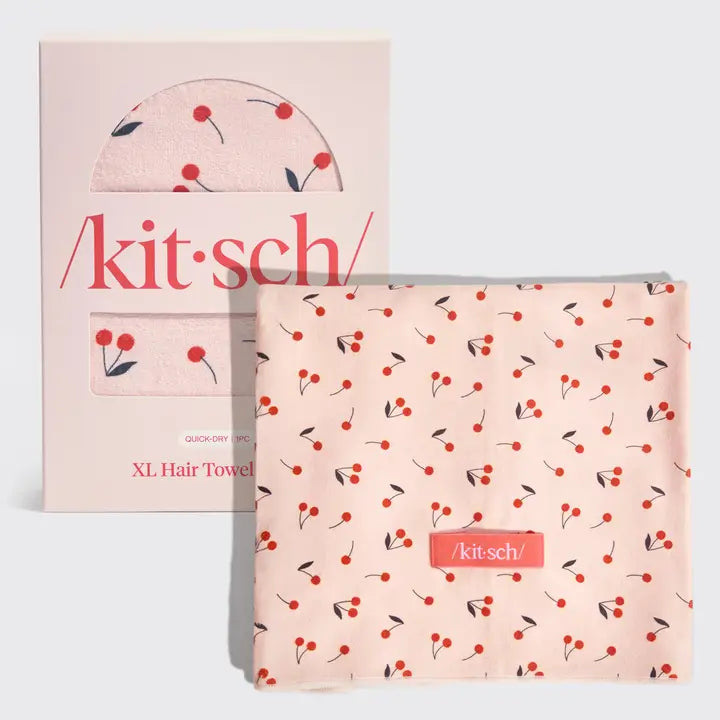 Kitsch Xl Hair Towel Wrap - Cherry Print