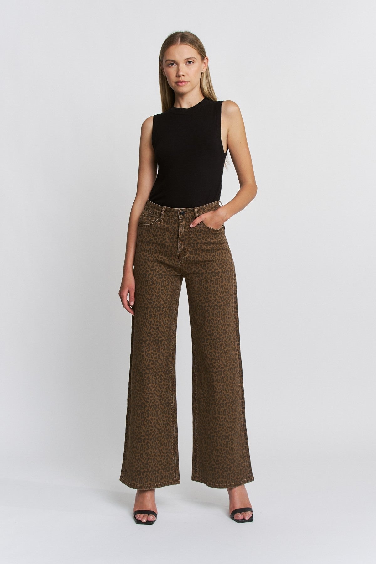 The Derby Super High Ride Wide Leg Leopard Jeans