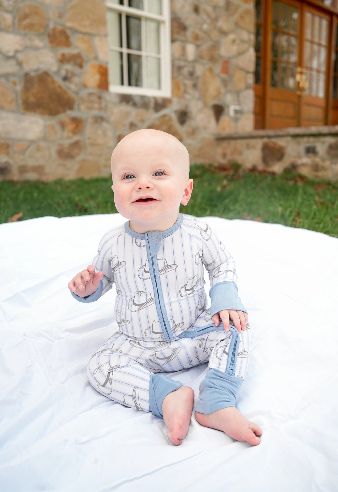 Western Blues Striped Bamboo Sleeper - Cowgirl Boot & Cowboy Hat