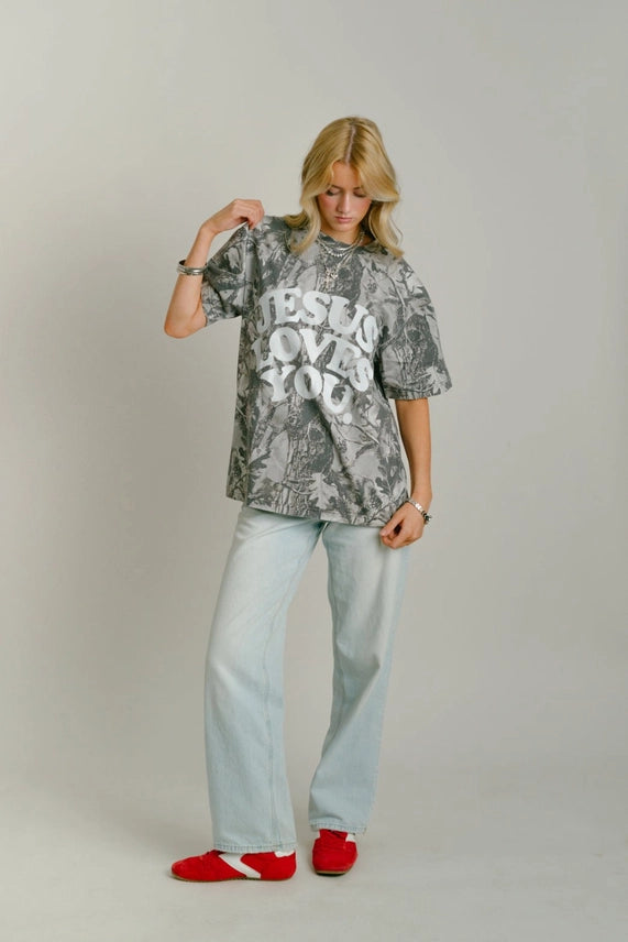 Jesus Loves You Camo Tee in Grey