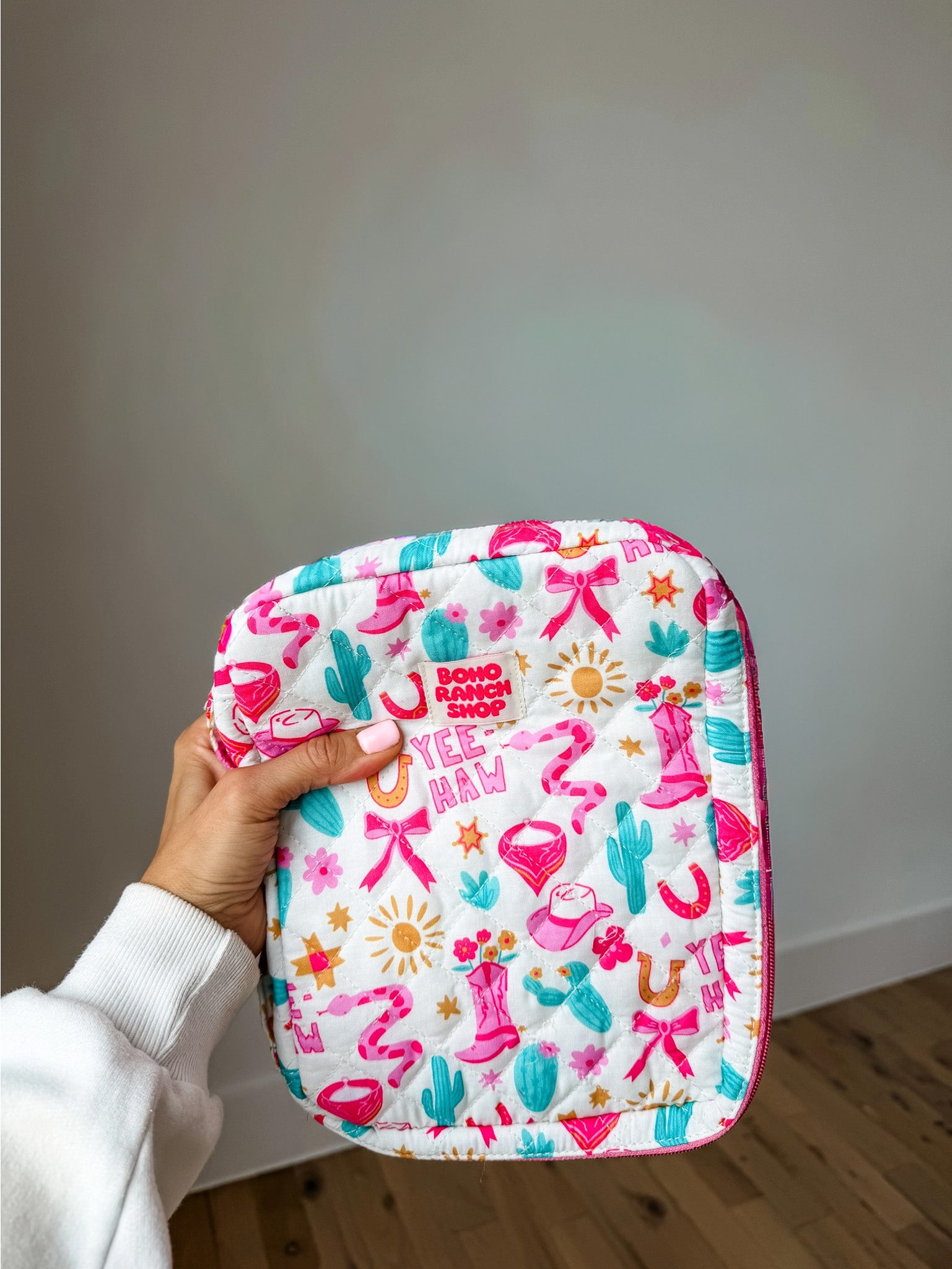 Quilted Bible Cover/Bible Case | Pink Rainbow Cactus
