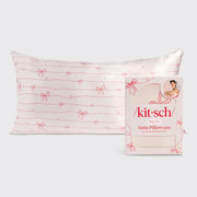 Kitsch Satin Pillowcase in Striped Bows - King