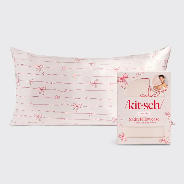 Kitsch Satin Pillowcase in Striped Bows - King