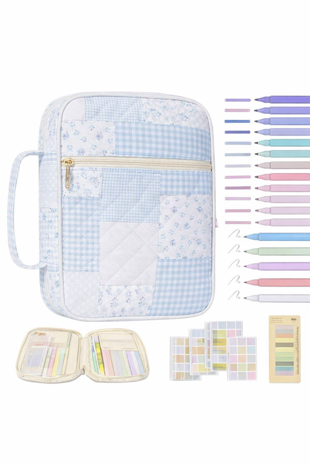 Miriam Blue Patchwork Bible Cover with Accessories