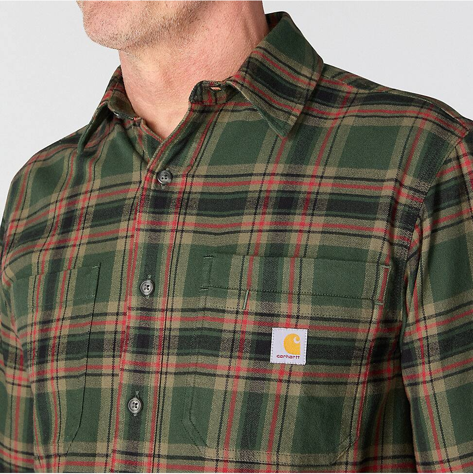 Carhartt Men's Hamilton Relaxed Plaid Shirt in Green/Amber