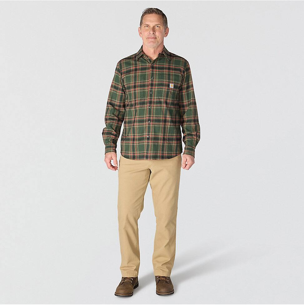 Carhartt Men's Hamilton Relaxed Plaid Shirt in Green/Amber