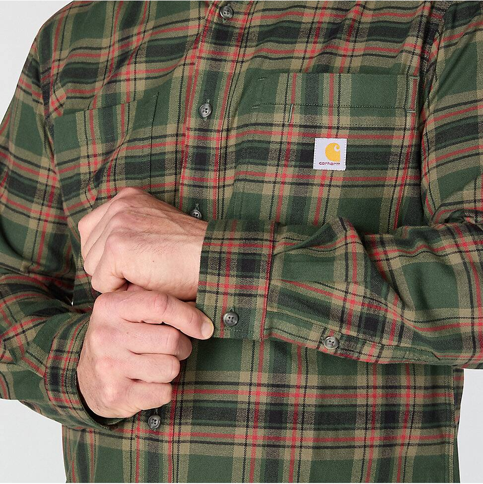 Carhartt Men's Hamilton Relaxed Plaid Shirt in Green/Amber