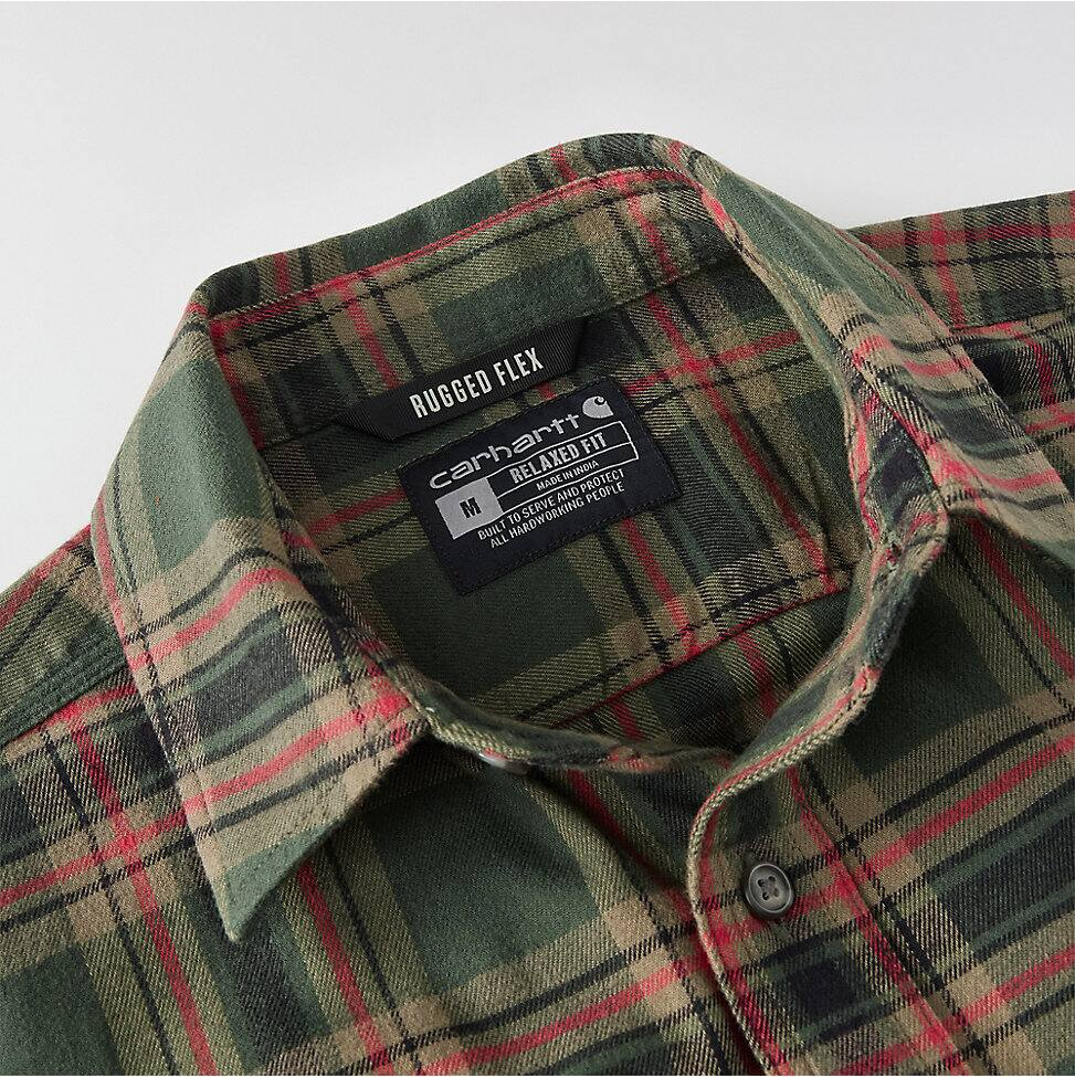 Carhartt Men's Hamilton Relaxed Plaid Shirt in Green/Amber