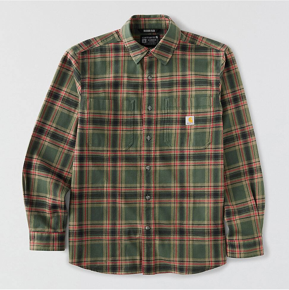 Carhartt Men's Hamilton Relaxed Plaid Shirt in Green/Amber