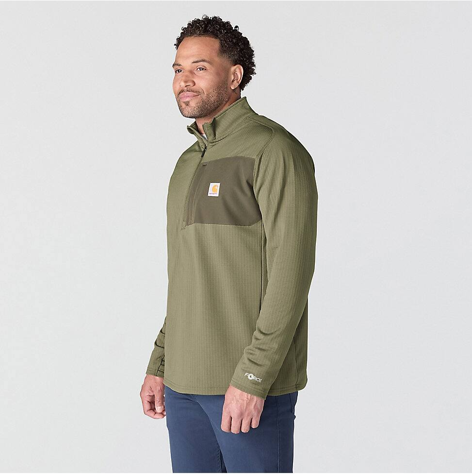 Carhartt Men's Force Ironwood Relaxed 1/2-Zip Pullover in Dusty Olive