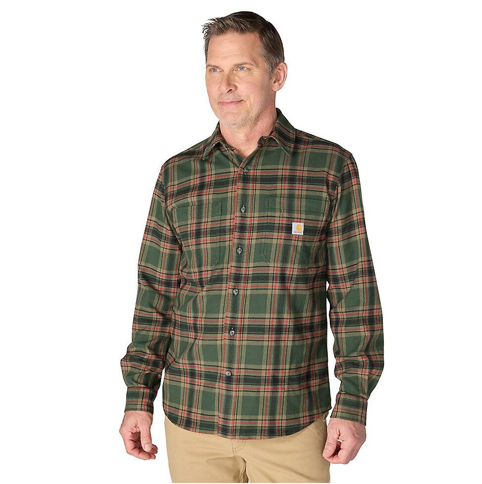 Carhartt Men's Hamilton Relaxed Plaid Shirt in Green/Amber