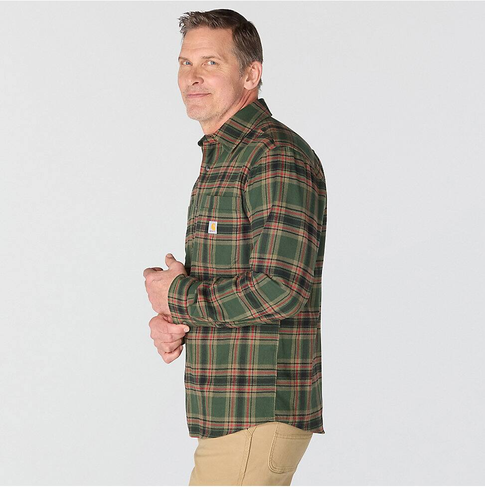 Carhartt Men's Hamilton Relaxed Plaid Shirt in Green/Amber
