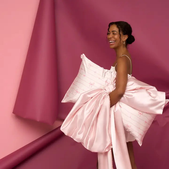 Kitsch Satin Pillowcase in Striped Bows - King