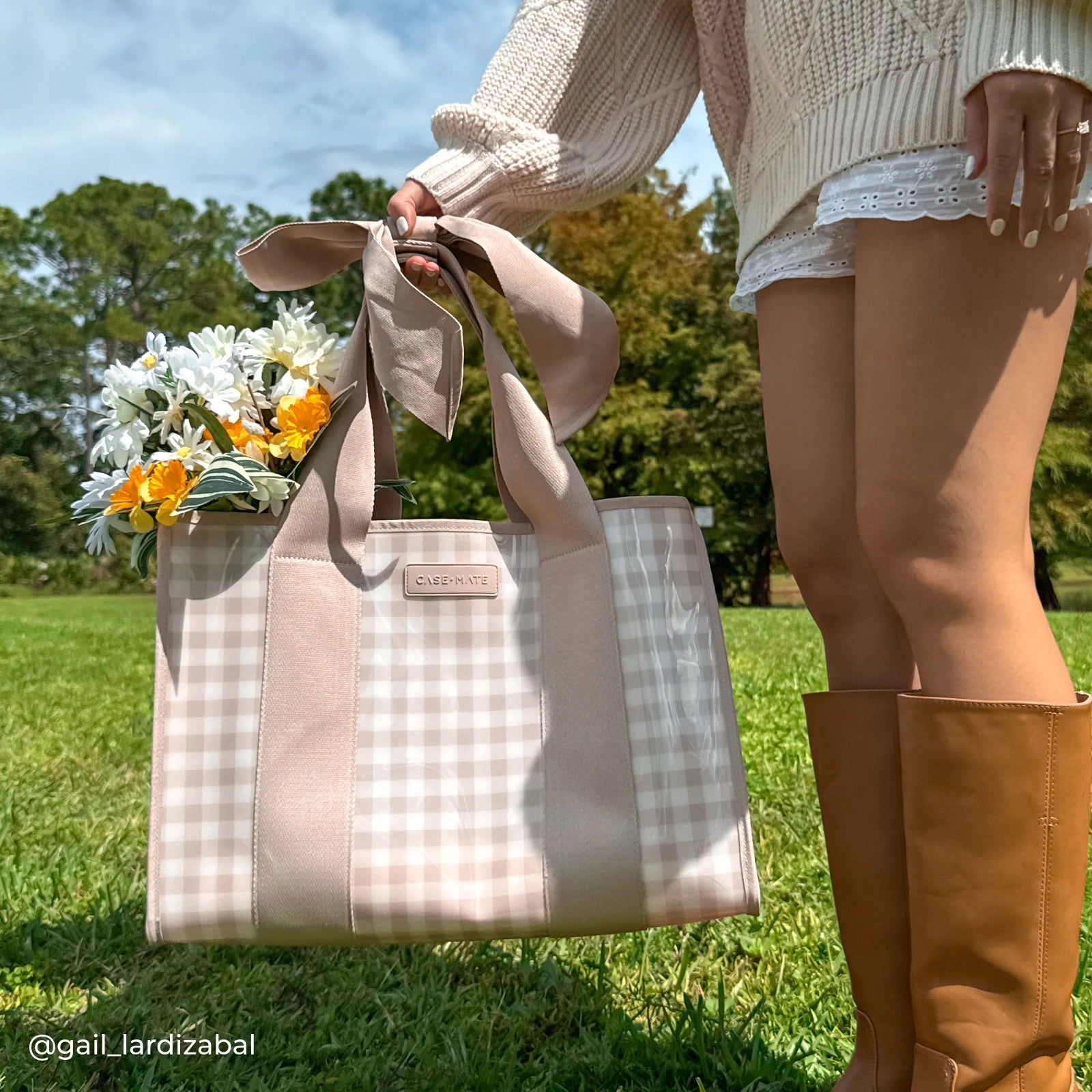 Case-Mate Bow Jelly Tote Bag - Latte Gingham