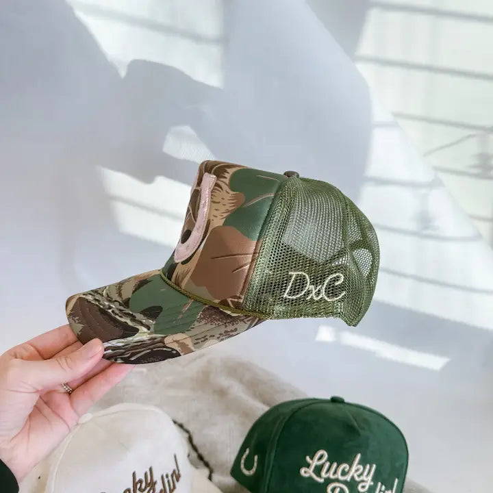 Camo Velvet Horseshoe Trucker Hat