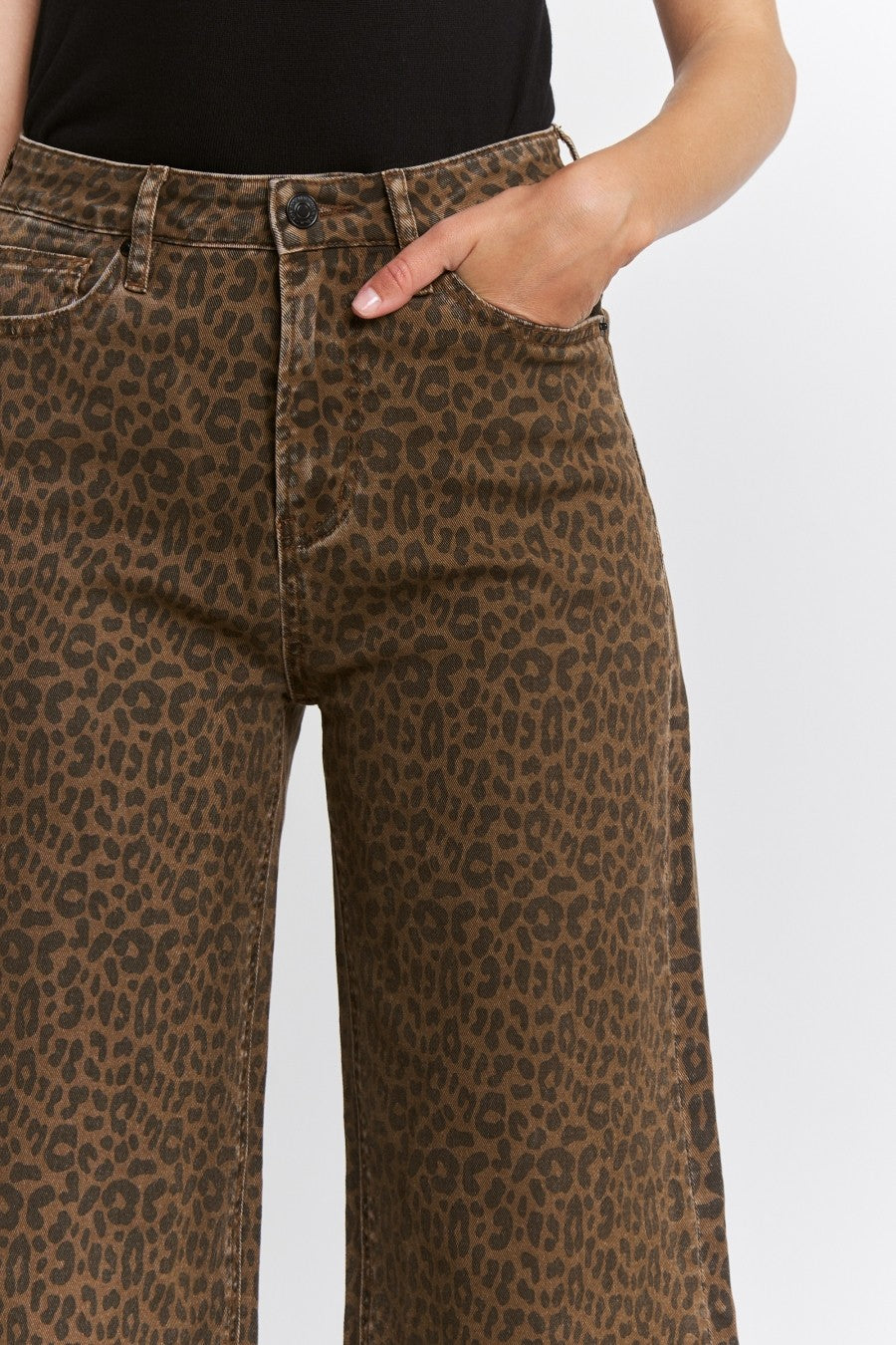 The Derby Super High Ride Wide Leg Leopard Jeans
