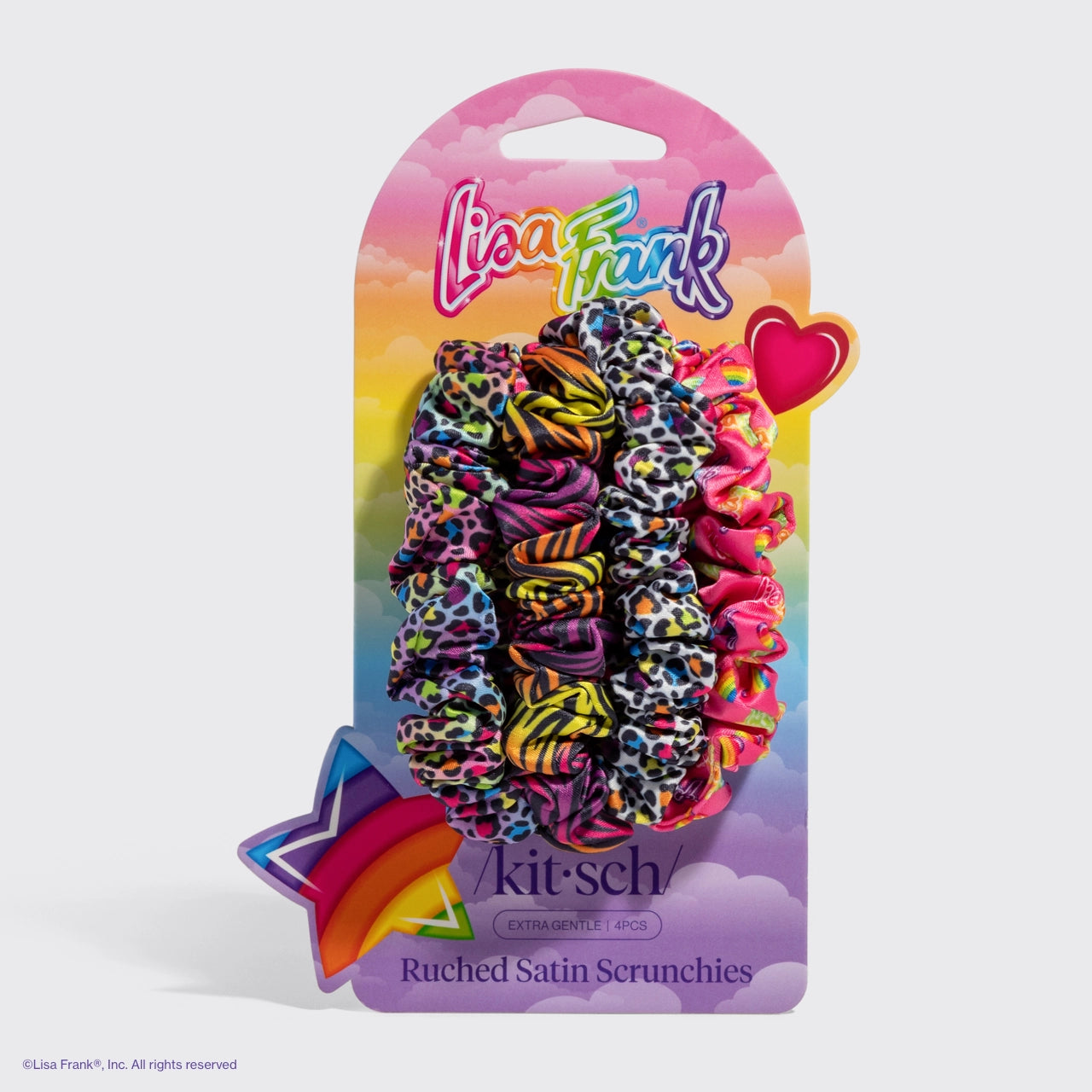 Lisa Frank X Kitsch Ruched Satin Scrunchies - Rainbow Leopard